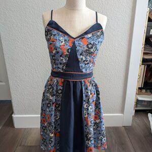 Lauren Conrad Size 4 Floral Navy and Orange Dress